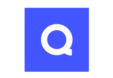 White letter Q with a blue background